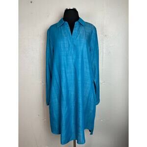 Soft Surroundings Women’s Long Sleeve Blue Denim Collar Dress With Pockets Large